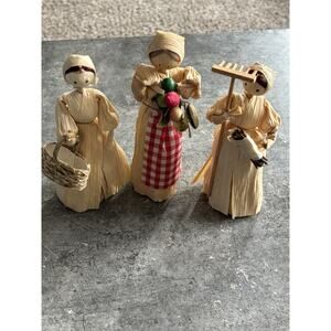 3 Vtg Corn Husk Doll, Folk Art 6” Figures